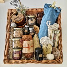 a wicker basket filled with lots of different items