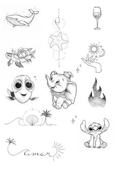 some cartoon characters are drawn in black and white