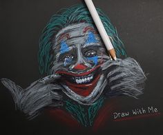 a drawing of a clown with a pencil in his mouth