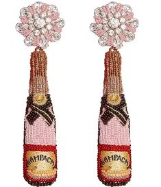 Mignonne Gavigan Champagne Beaded Statement Drop Earrings | Dillard's Mismatched Earrings Trend, Champagne Earrings, Mignonne Gavigan, Rose Champagne, Bottle Earrings, Mismatched Earrings, Statement Drop Earrings, Beaded Top, Purple Roses