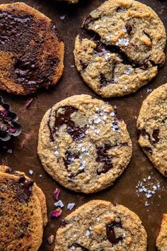 chocolate chip cookies with sea salt on top