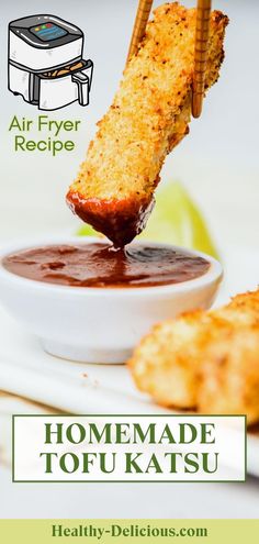 homemade tofu ketchup recipe with text overlay that reads, air fryer recipe