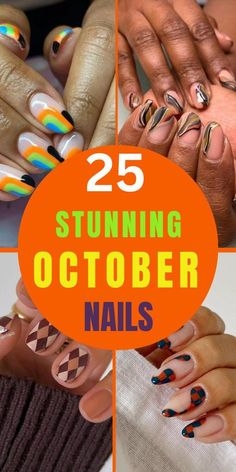 Latest Hairstyles For Ladies, Neon Orange Nails, Birthday Nail Designs, Metallic Nail Art, Golden Nails, Marble Nail Designs, Magic Nails, October Nails, Pearl Nails