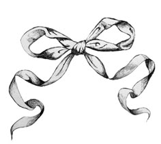 a drawing of a bow with ribbons on it's sides, vintage line drawing or engraving