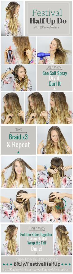 kayleymelissa | Festival Braided Half Updo! Hairstyles For Festivals, Half Up Do, Music Festival Hair, Hippie Braids, Braided Half Updo, Half Updo, Updo Hairstyles, Festival Hair, Hair Fashion