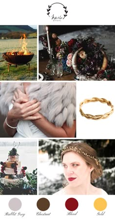 a collage of photos with different colors and designs on it, including the bride's wedding ring