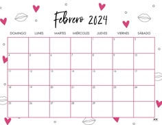 a calendar with lips and hearts on it