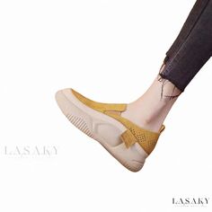 Lasaky - Delightful Slippers with Thick Soles and Retro Style Spring Non-slip Slip-ons With Round Toe, Spring Non-slip Round Toe Slip-ons, Non-slip Round Toe Slip-ons For Spring, Summer Slip-on Walking Shoes With Round Toe, Slip-on Walking Shoes With Round Toe For Summer, Comfortable Walking Sandals With Round Toe, Spring Closed Toe Slip-ons For Walking, Comfortable Round Toe Walking Sandals, Spring Walking Shoes With Stitched Sole