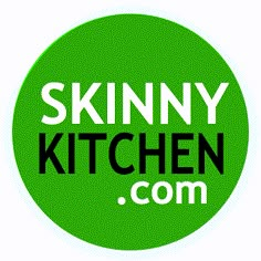 the skinnyy kitchen logo is green with white letters on it and black lettering below