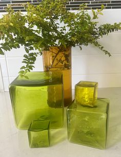 Lime colored hollow glass cubes