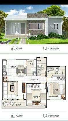 two story house plan with 2 bedroom and 1 bathroom in the middle, one living room on