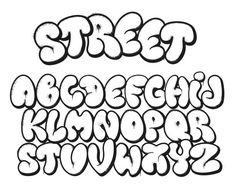 graffiti font in black and white, with the letters's lowercases on each side