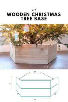 a wooden christmas tree base with the measurements for it