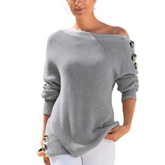 Add a cozy yet stylish layer to your wardrobe with the LASCANA Women's Button Detail Knit Sweater, a versatile loose-fit cardigan designed for ultimate comfort and style. This unique sweater features functional shoulder buttons, allowing you to wear it with an off-shoulder option for a trendy, laid-back look. Crafted from soft, warm knit fabric, it’s perfect for casual outings, lounging, or adding a touch of elegance to any outfit. The relaxed fit drapes beautifully, pairing effortlessly with je Casual Stretch Knitted V-neck Sweater, Fitted Gray Sweater With Button Closure, Casual Stretch Knit V-neck Sweater, Casual Stretch Soft Knit V-neck Sweater, Unique Sweater, Casual Gray V-neck Sweater Dress, Unique Sweaters, Cardigan Design, Open Knit Sweater