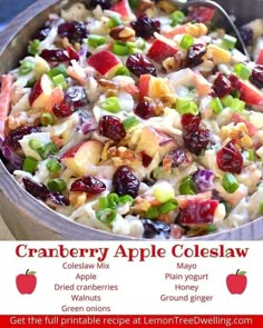 an advertisement for cranberry apple coleslaw