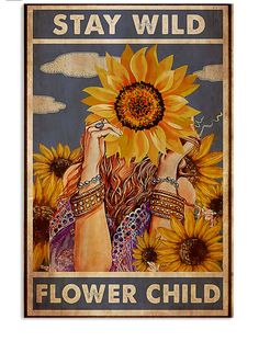 a poster with sunflowers and two women holding hands