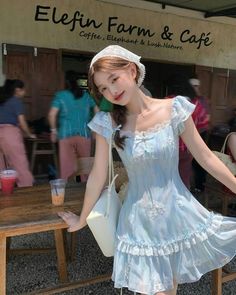 Korea Dress, Cute Casual Dresses, Cottagecore Fashion, Trendy Dress Outfits, Beauty Dress, Blue Outfit, Formal Outfit