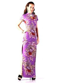 Lilac Cheongsam  Luxurious evening dress in deep lilac with Chinese style flower pattern, long sexy side slits and a revealing yet demur keyhole opening topped of with an elegant mandarin style collar. Event Dresses, Cheongsam