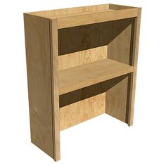 a wooden shelf with two shelves on each side and an open door at the top