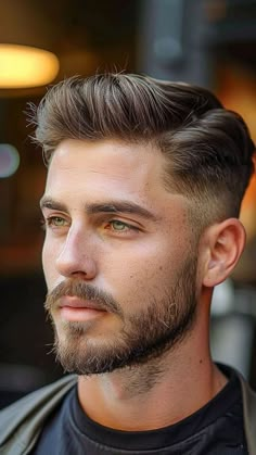 Modern Pompadour Men, Gentleman Haircut, Top Haircuts For Men, Men Fade Haircut Short, Side Part Haircut, Mens Haircuts Short Hair, Trendy Mens Haircuts, Classic Haircut, Best Beard Styles