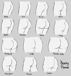 how to draw butts with different shapes and sizes for the lower part of the body