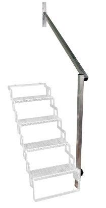 a set of five shelves with metal rails and handrails on the bottom level