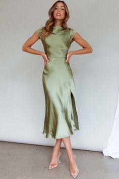 Holiday Midi Dress, Cocktail Dress For Work Event, Museum Wedding Guest Outfit, Team Dinner Outfit, Rehearsal Dinner Dress For Guest Winter, Selfie Leslie Dresses, Short Green Bridesmaid Dresses, Satin Party Dress Classy, Semi Formal Outfits For Women Dress