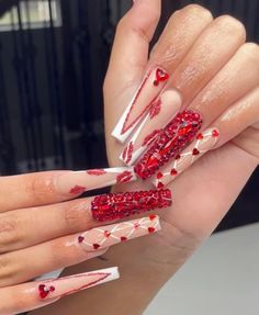 Acrylic Nail Designs Coffin, Colors Nails, Valentines Day Nails, Red Acrylic Nails, Punk Nails, Easy Nails, Nails Colors, Nails Spa