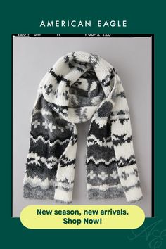 an american eagle scarf is shown with the text, new season, new arrivals shop now