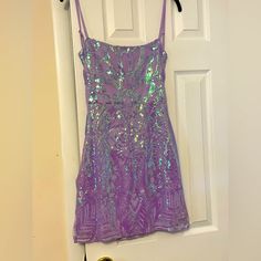 Beautiful Sequin Dress For Homecoming, Wedding Or Special Occasion. Brand New - Couldn’t Return. Neon Homecoming Dresses, Neon Homecoming, Dress For Homecoming, Purple Homecoming, Purple Homecoming Dress, Zara Mini Dress, Detailed Dress, Watercolor Dress, Puff Dress