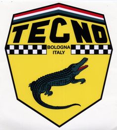 the logo for tecno is shown in black and yellow with an alligator on it