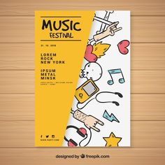 a music festival poster with hand drawn doodles and musical notes on the front cover