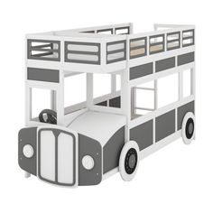 a white and gray bunk bed with wheels