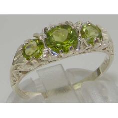 Solid 925 Sterling Silver Natural Peridot Art Nouveau Deco Carved Ring, English Antique Style 3 Ston Carved Engagement Ring, Lion Necklace, Trilogy Ring, English Antiques, Green Peridot, Pave Setting, Engagement Anniversary, Pink Tourmaline, Antique Style