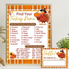 a printable thanksgiving game for kids with a turkey on the front and an orange checkered background