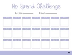 a printable calendar with no spend challenge