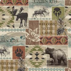 an animal themed wallpaper with the words cabin life on it