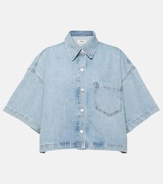 Rona Box cropped denim shirt in blue - Agolde | Mytheresa Luxury Blue Button-up Denim Top, Chic Denim Top, Womans Denim Shirts, Denim Shirts For Women Casual, Cropped Denim Shirt, Short Sleeve Denim Shirt, Wardrobe Wishlist, Couture Looks, Denim Crop Top