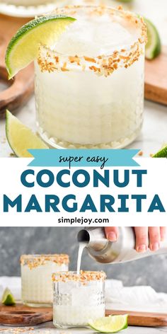 Coconut Margarita Recipe, Tropical Margarita, Coconut Cocktail, Lime Margarita, Coconut Drinks, Tequila Drinks, Shakes Drinks