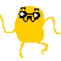 an image of a pixellated yellow monster with big eyes and arms out in the air