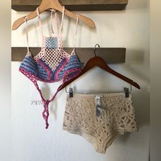 Zara Women’s Two Piece Lot Bikini, Coverup Crotchet Knit Style Both Size Small The Bottoms Can Be Worn As A Coverup , With Another Bottom Underneath. They Are Tan, Neutral Tone With Floral Accents. The Top Is Also Crotchet Halter, String Ties Are Top And Back For Adjustment. This Is A Colorful Tan, Blue And Pink Tone. Tags: Boho, Bohemian, Beachy, Western, Rodeo, Festival, Coachella , Concert , Indie, Desert, Hipster , Coastal Cowgirl, Embroidered ,Tassels , Fringe , , Beachy, Nautical Coastal, Summer Crochet Lace Swimwear, Bohemian Crochet Swimwear For Beach Season, Bohemian Multicolor Crochet Swimwear, Bohemian Fitted Swimwear For Beach Cover-up, Bohemian Crochet Swimwear For Summer, Bohemian Crochet Trim Swimwear For Beach Party, Bohemian Crochet Lace Swimwear For Summer, Bohemian Festival Swimwear With Crochet Trim, Crochet Lace Top For Festival Beachwear