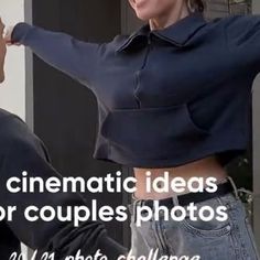 a man and woman standing next to each other in front of a building with the caption'cinematic ideas for couples photos '