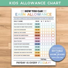 a printable reward card for kids with the words, how you can earn allowance