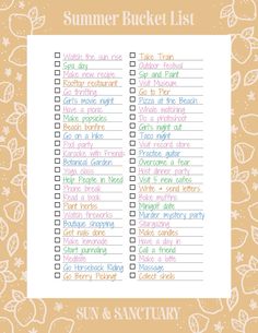 the printable summer bucket list