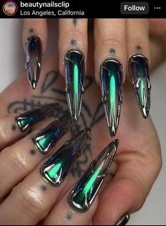 Siren Nails Aesthetic, Weird Nail Designs, Crazy Nail Art Designs, Style A Leather Jacket, Crazy Nail Designs, Witch Nails, Futuristic Armor, Nails Yellow