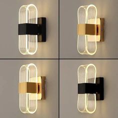 four different angles of a wall light that has been made to look like an abstract piece of art