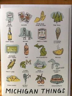 the michigan things sticker sheet is on display