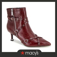 in stock Red Leather Boots With Buckle Closure, Spring Leather Moto Boots With Zipper, Spring Leather Moto Boots With Zipper Closure, Red Leather Boots With Zipper Closure, Leather Moto Boots With Zipper For Spring, Trendy Burgundy Leather Boots, Red Ankle Moto Boots For Fall, Edgy Red Leather Boots, Fall Denim