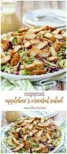 Copycat version of Applebee's Oriental Chicken Salad - one of the best salad recipes! A delicious salad made with breaded chicken, cabbage, romaine, sliced almonds, egg, and dry chow mein in a flavorful dressing!! The Best Salad, Best Salad, Resep Salad, Chicken Salad Recipe, Best Salad Recipes, Yummy Salad Recipes, Chow Mein, Think Food, Chicken Salad Recipes