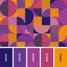 the color scheme for an art project with geometric shapes and colors in shades of purple, orange